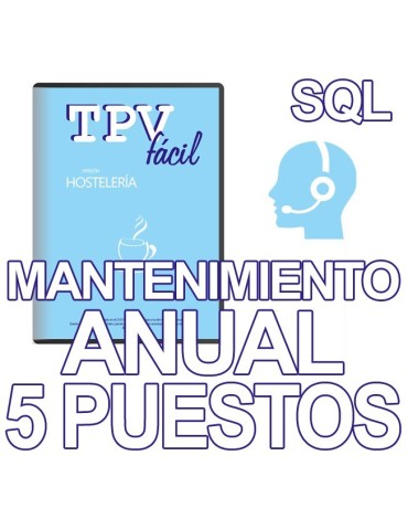 Mnto TPVFÁCIL HOSTELERÍA SQL, 5 puestos