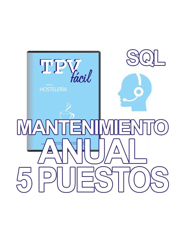 Mnto TPVFÁCIL HOSTELERÍA SQL, 5 puestos