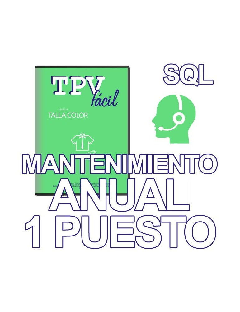 Mnto TPVFÁCIL Talla Color SQL, 1 puesto
