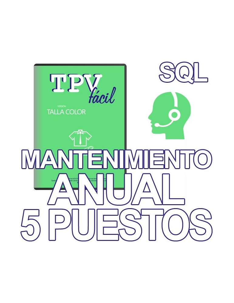 Mnto TPVFÁCIL Talla Color SQL, 5 puestos