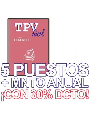 TPVFÁCIL COMERCIO + MNTO, 5 puestos