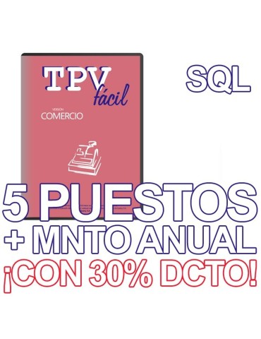 TPVFÁCIL COMERCIO + MNTO SQL, 5 puestos