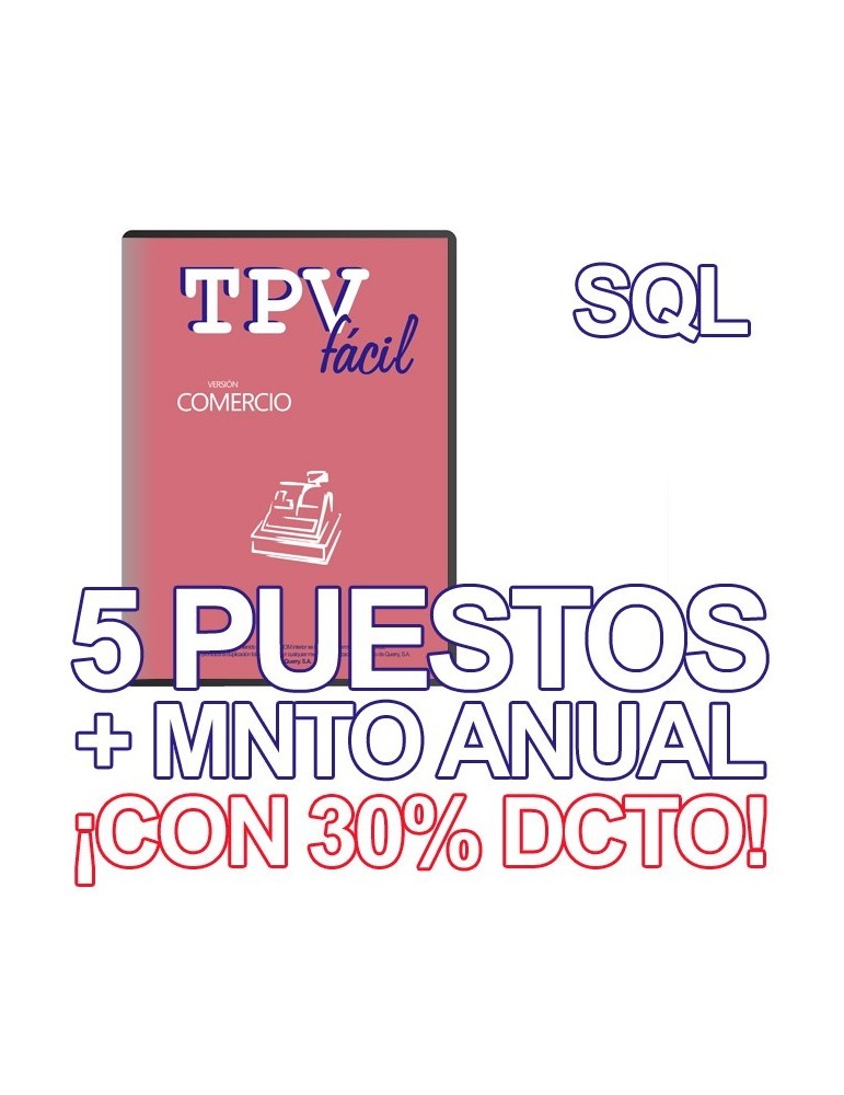 TPVFÁCIL COMERCIO + MNTO SQL, 5 puestos