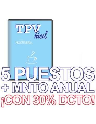 TPVFÁCIL HOSTELERÍA + MNTO, 5 puestos