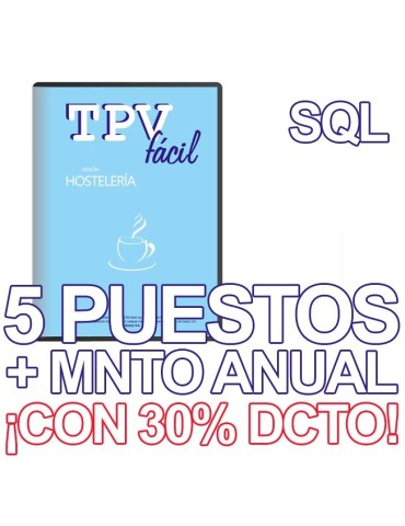TPVFÁCIL HOSTELERÍA + MNTO SQL, 5 puestos