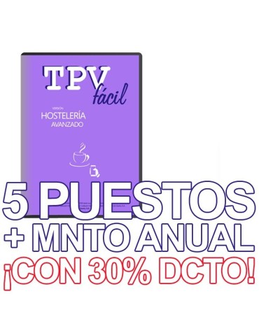 TPVFÁCIL HOST AVA + MNTO, 5 puestos