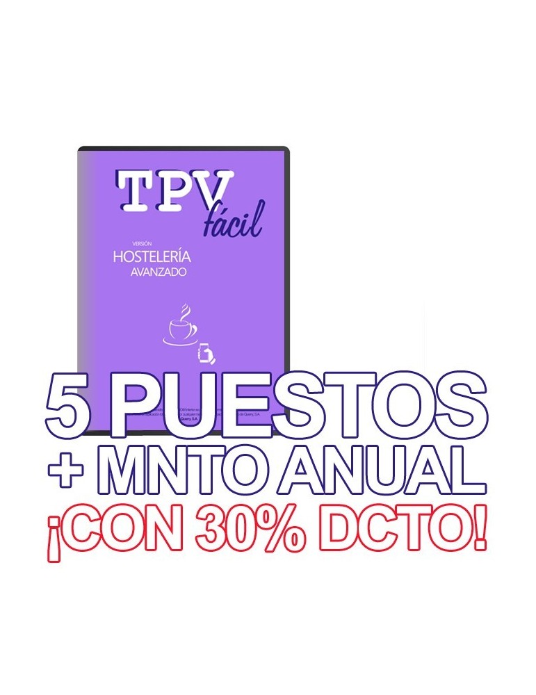 TPVFÁCIL HOST AVA + MNTO, 5 puestos