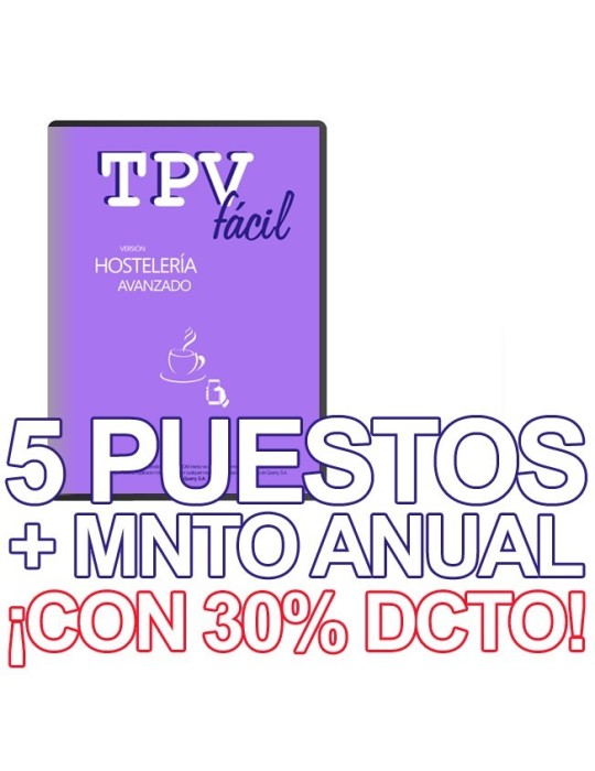 TPVFÁCIL HOST AVA + MNTO, 5 puestos