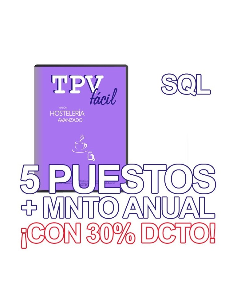 TPVFÁCIL HOST AVA + MNTO SQL, 5 puestos