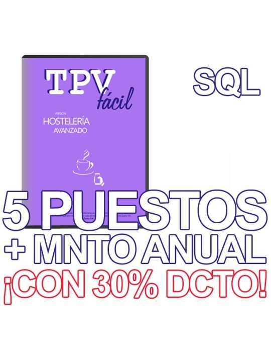 TPVFÁCIL HOST AVA + MNTO SQL, 5 puestos