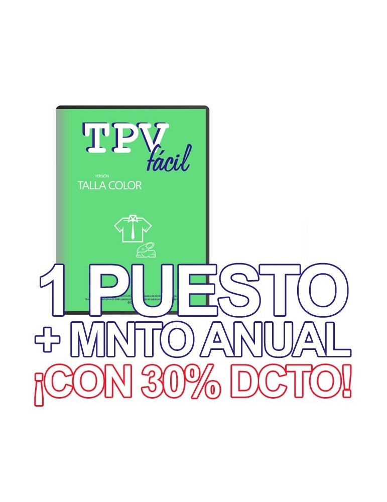 TPVFÁCIL Talla Color + MNTO, 1 puesto