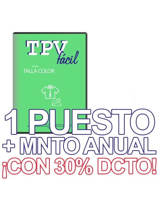 TPVFÁCIL Talla Color + MNTO, 1 puesto