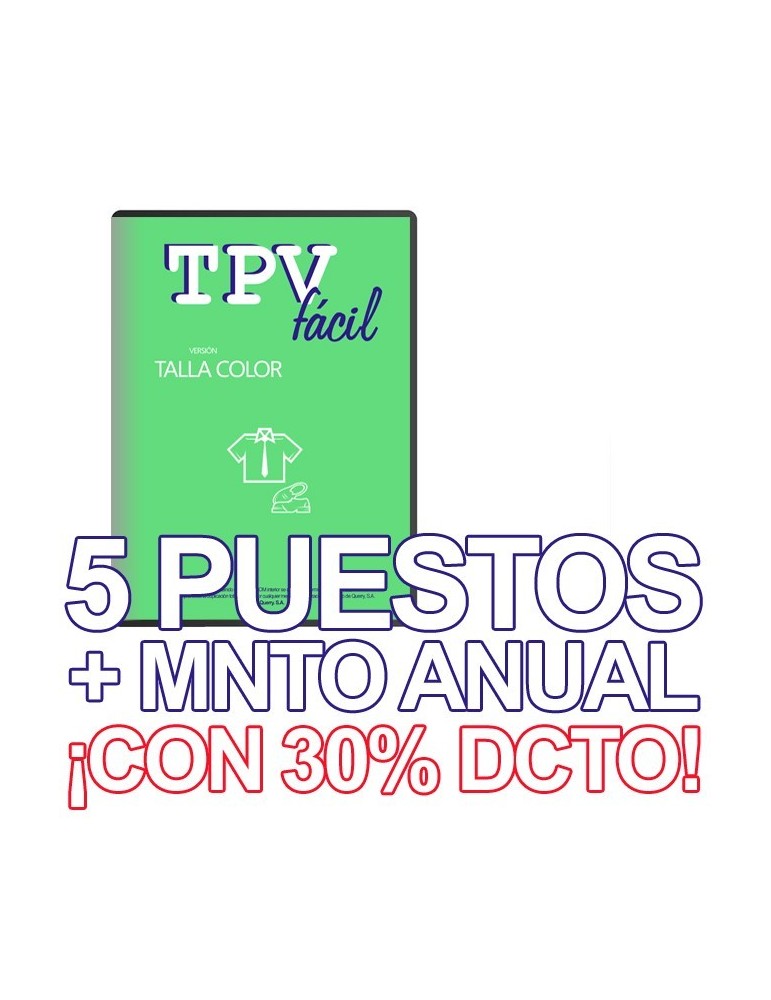 TPVFÁCIL Talla Color + MNTO, 5 puestos