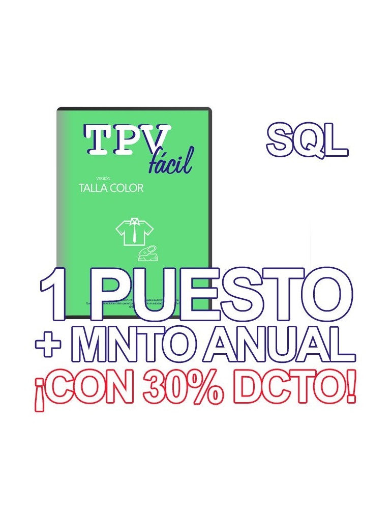 TPVFÁCIL Talla Color + MNTO SQL, 1 puesto