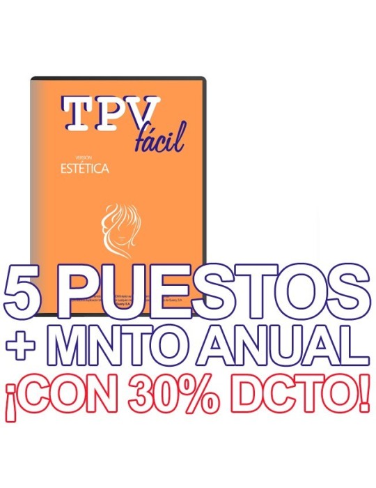 TPVFÁCIL ESTÉTICA + MNTO, 5 puestos